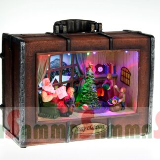 Papá Noel de poliresina en maleta, con luces LED