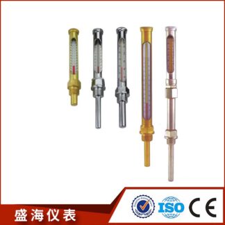 Termómetro de vidrio con tubo de metal