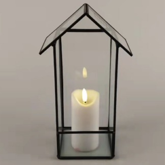 Candelabro de hierro forjado y vidrio