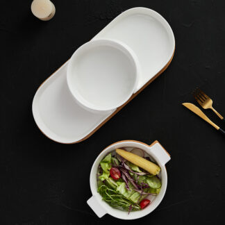 Bandeja de vidrio y bambú para hornear