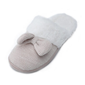 Pantuflas tipo mule para mujer con parte superior de punto y ribete de lazo, suela de TPR