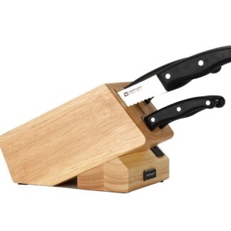 Juego de cuchillos con mango y bloque de madera con goma