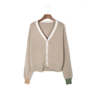 Cárdigan con cuello en V y puños de diferentes colores