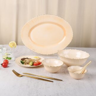 Juego de vajilla de vidrio opalino de 33 piezas en color caqui con borde dorado