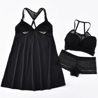 Set lencería: bombacha, brassier y baby doll