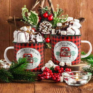 Taza redonda esmaltada motivo navideño